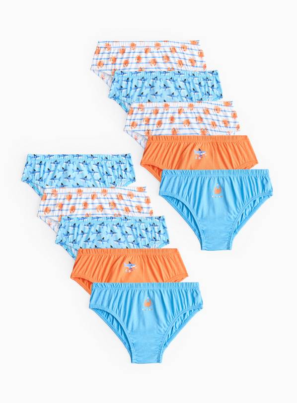 10 Pack Crab Shark Print Briefs 3-4 years